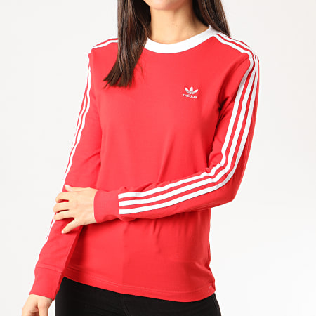 Adidas Originals - Tee Shirt Femme Manches Longues A Bandes 3 Stripes FM3294 Rouge