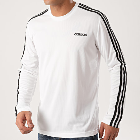 adidas - Tee Shirt Manches Longues A Bandes D2M 3 Stripes EI5646 Blanc