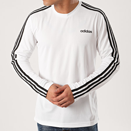 adidas - Tee Shirt Manches Longues A Bandes D2M 3 Stripes EI5646 Blanc