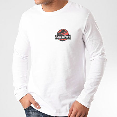 Jurassic Park - Tee Shirt Manches Longues Logo 3D Recto Verso Blanc