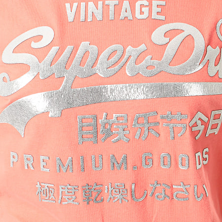 Superdry - Tee Shirt Slim Femme PG Metallic Entry W1010049A Rose Argenté