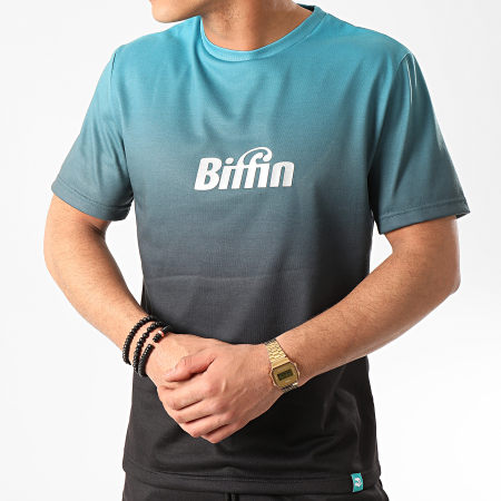 Biffin - Ensemble Short Tee Shirt Set Bleu Clair Noir Dégradé Argenté