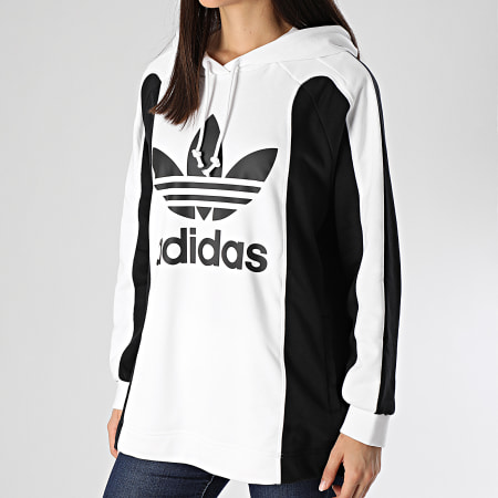 Adidas Originals - Sweat Capuche Oversize Femme A Bandes FL4127 Blanc Noir