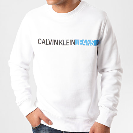 Calvin Klein - Sweat Crewneck Stripe Institutional Logo 4871 Blanc