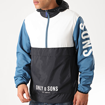 Only And Sons - Coupe-Vent Wayne Bleu Marine Blanc