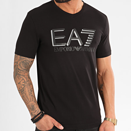 EA7 Emporio Armani - Tee Shirt Col V 3HPT57-PJ03Z Noir Réfléchissant