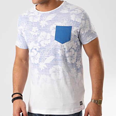 La Maison Blaggio - Tee Shirt Poche Floral Myane Bleu Azur Blanc
