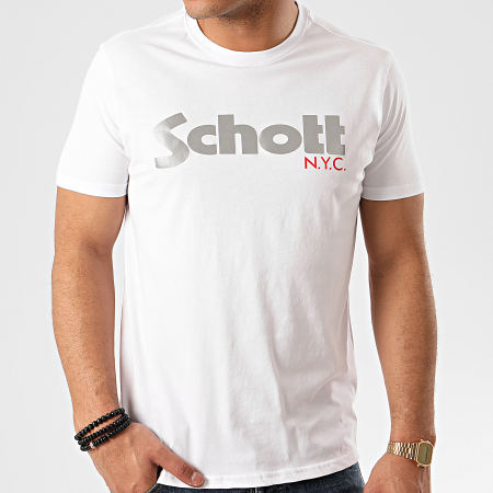 Schott NYC - Tee Shirt Réfléchissant White Reflect Blanc