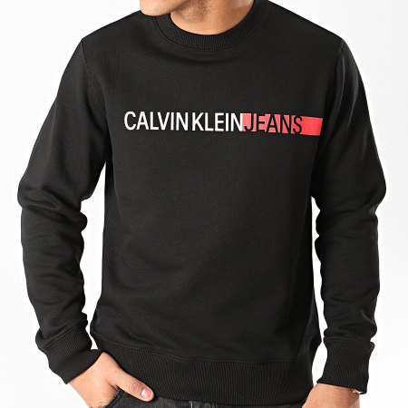 Calvin Klein - Sweat Crewneck Stripe Institutional Logo 4871 Noir