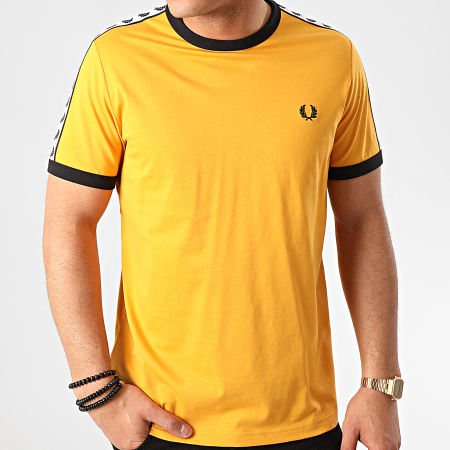 Fred Perry - Tee Shirt A Bandes Taped Ringer M6347 Jaune Moutarde