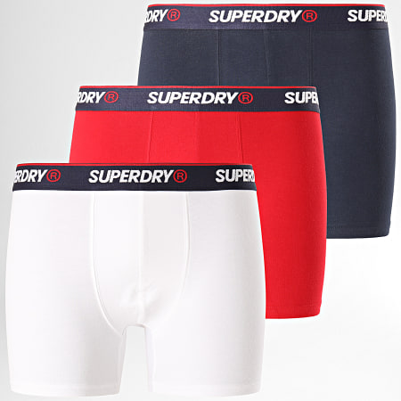 Superdry - Lot De 3 Boxers Classic Blanc Rouge Bleu Marine