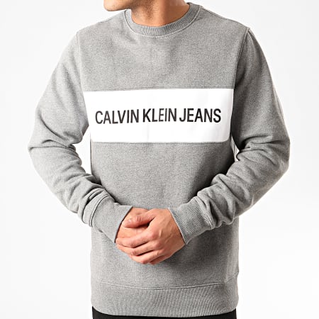 Calvin Klein - Sweat Crewneck Institutional Contrast Panel 4857 Gris Chiné