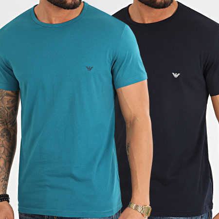 Emporio Armani - Lot De 2 Tee Shirts 111267-0P722 Turquoise Bleu Marine