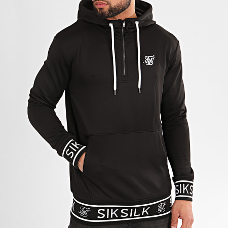 SikSilk - Sweat Col Zippé Capuche Branded Rib 15422 Noir