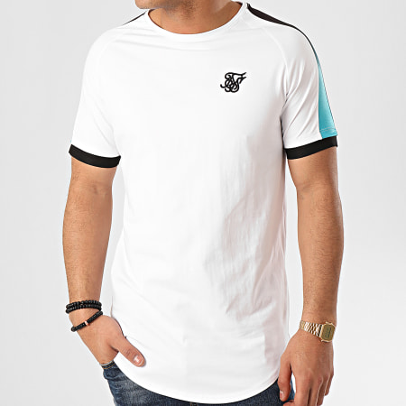 SikSilk - Tee Shirt Oversize A Bandes Inset Cuff Fade Panel Tech 15804 Blanc