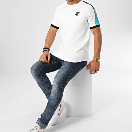 SikSilk - Tee Shirt Oversize A Bandes Inset Cuff Fade Panel Tech 15804 Blanc