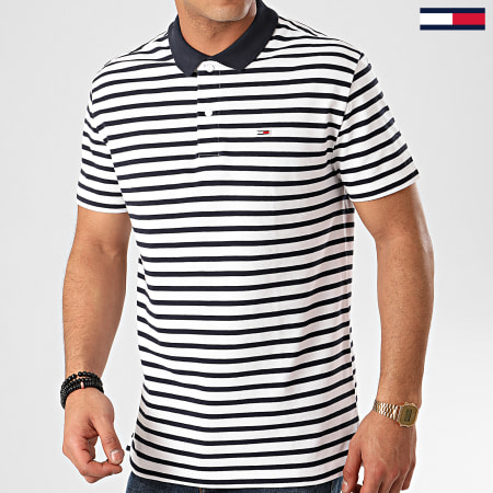 Tommy Jeans - Polo Manches Courtes A Rayures Tommy Classic Stripe 7799 Blanc Bleu Marine