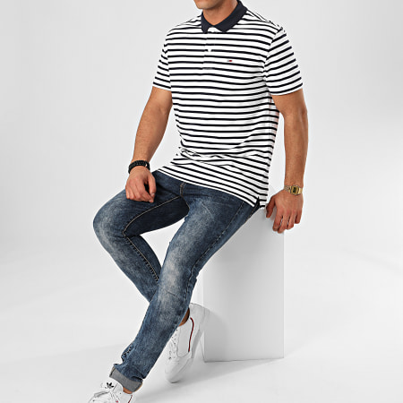 Tommy Jeans - Polo Manches Courtes A Rayures Tommy Classic Stripe 7799 Blanc Bleu Marine