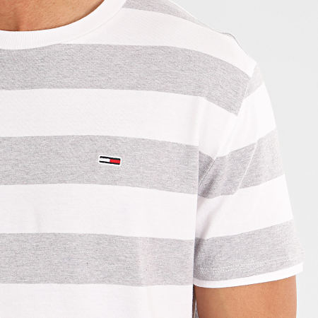 Tommy Jeans - Tee Shirt A Rayures Bold Stripe 7810 Blanc Gris Chiné