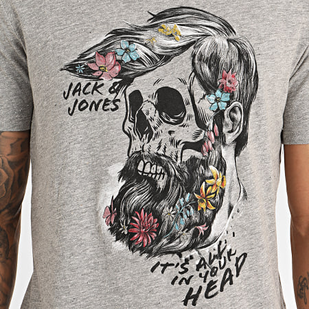 Jack And Jones - Tee Shirt Sunskull Gris Chiné