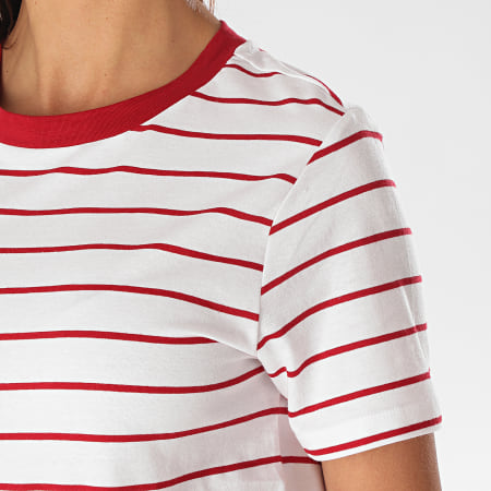 Only - Tee Shirt Femme A Rayures Best Life Blanc Rouge