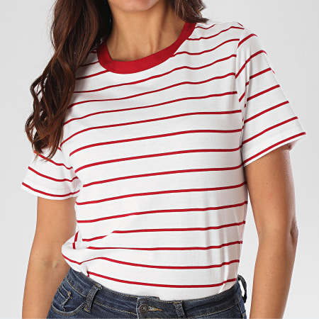 Only - Tee Shirt Femme A Rayures Best Life Blanc Rouge