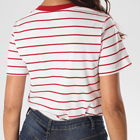 Only - Tee Shirt Femme A Rayures Best Life Blanc Rouge