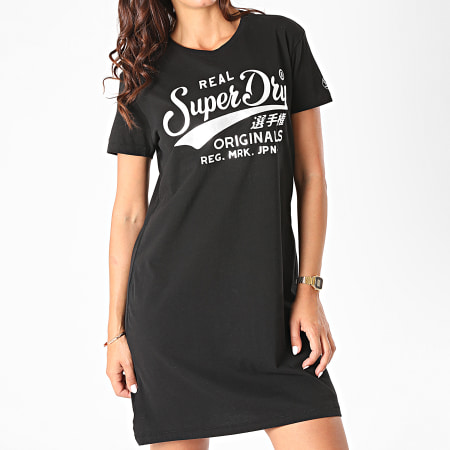 Superdry - Robe Tee Shirt Femme Core W8010139A Noir Argenté