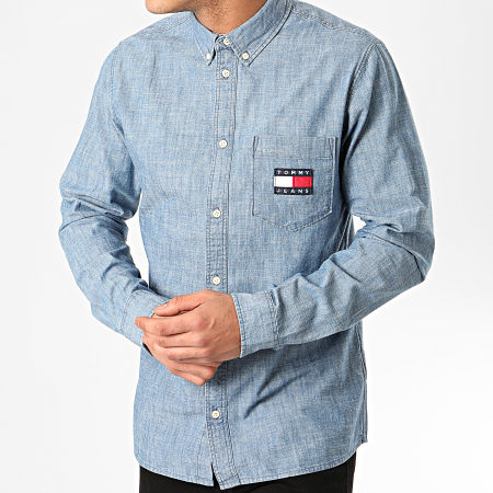 Tommy Jeans - Chemise Manches Longues Chambray Badge 7922 Bleu Clair Chiné