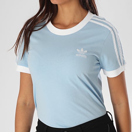 Adidas Originals - Tee Shirt Femme A Bandes 3 Stripes FM3322 Bleu Clair
