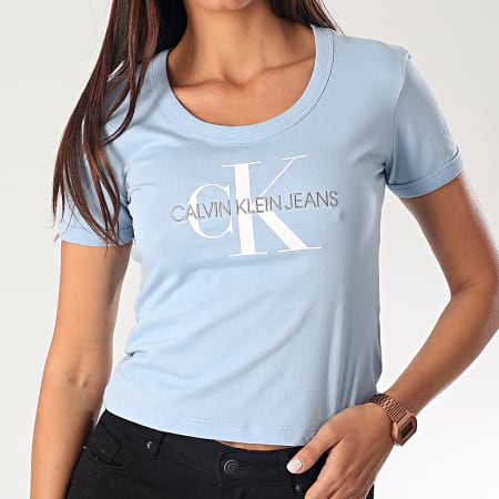 Calvin Klein - Tee Shirt Femme Crop 3561 Bleu Ciel