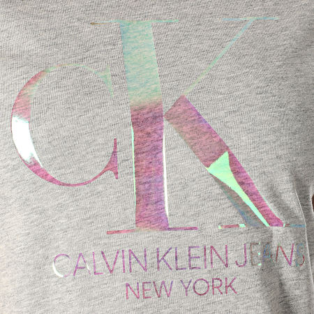 Calvin Klein - Tee Shirt Femme Crop 3568 Gris Chiné