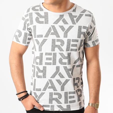 Replay - Tee Shirt All Over Logo Slub M3029 Gris Chiné