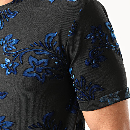 Frilivin - Tee Shirt Oversize Floral Velours 13816H19 Noir Bleu