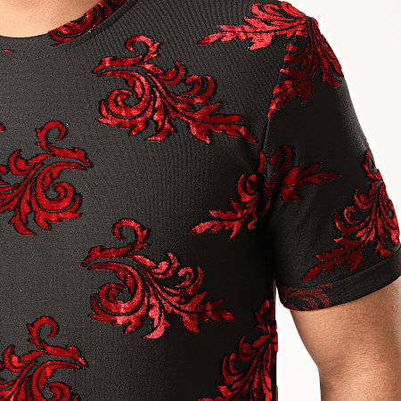 Frilivin - Tee Shirt Oversize Floral Velours 13816H19 Noir Rouge