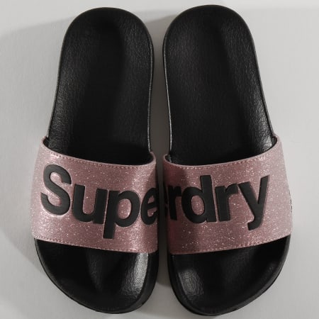 Superdry - Claquettes Femme Pool Side Noir Rose