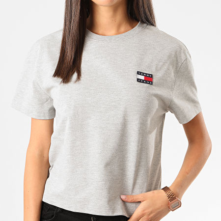 Tommy Jeans - Tee Shirt Femme Crop Tommy Badge 6813 Gris Chiné