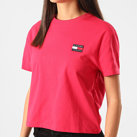 Tommy Jeans - Tee Shirt Femme Crop Tommy Badge 6813 Rose Fushia