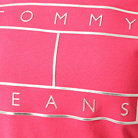 Tommy Jeans - Tee Shirt Femme Metallic Flag 8063 Rose Fushia Argenté