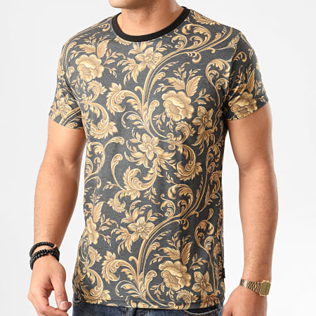 Indicode Jeans - Tee Shirt Floral Toledo 40-570 Gris Anthracite Chiné