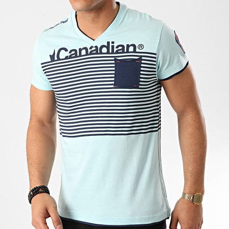 Canadian Peak - Tee Shirt Poche Col V Jerem Bleu Clair
