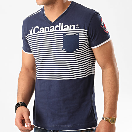 Canadian Peak - Tee Shirt Poche Col V Jerem Bleu Marine