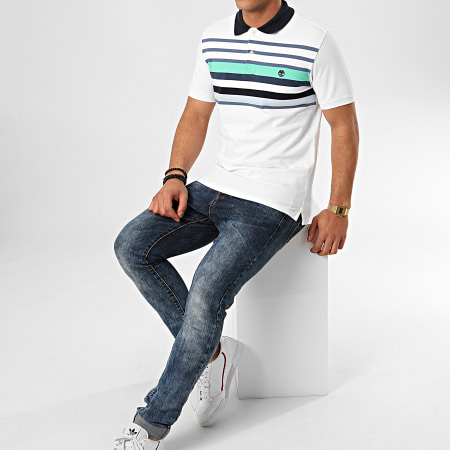 Timberland - Polo Manches Courtes Block Stripes A1ZR9 Blanc