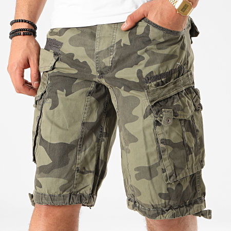 Geographical Norway - Short Cargo Panoramique Vert Kaki Clair Camouflage