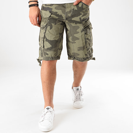 Geographical Norway - Short Cargo Panoramique Vert Kaki Clair Camouflage