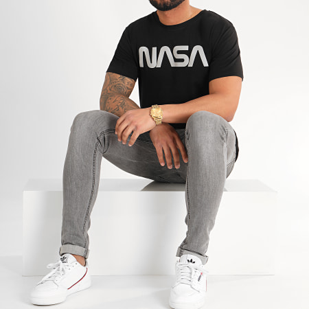 NASA - Camiseta Gusano Logo Reflectante Negra
