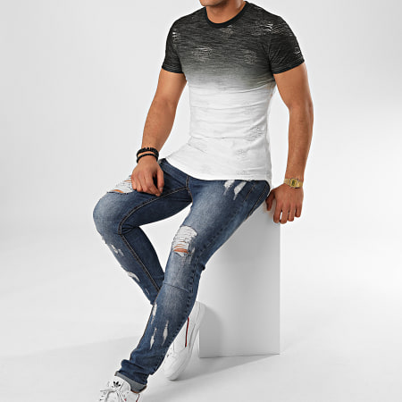 John H - Oversize Slim Fit Camiseta T2072 Negro Blanco Gradiente