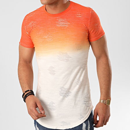 John H - Tee Shirt Oversize T2072 Orange Blanc Dégradé