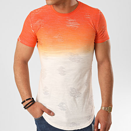 John H - Tee Shirt Oversize T2072 Orange Blanc Dégradé