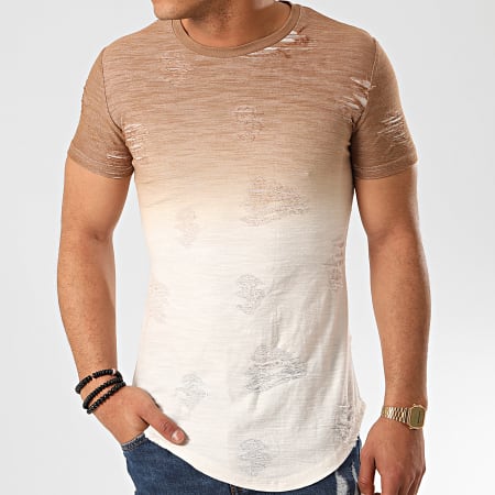 John H - Tee Shirt Oversize T2072 Camel Blanc